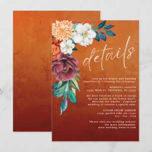 Burnt orange terracotta floral wedding details enclosure card
