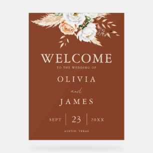 Burnt Orange Terracotta Floral Wedding Welcome Acrylic Sign
