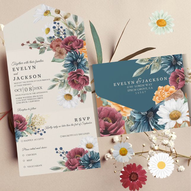 Burnt orange terracotta Modern Rustic Boho All In One Invitation (Creator Uploaded)