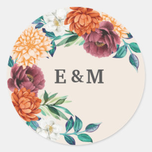 Burnt orange terracotta monogram fall wedding classic round sticker