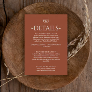 Burnt Orange Terracotta Monogram Wedding Details Enclosure Card