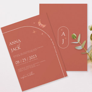 Burnt Orange Terracotta Moon and Stars Wedding Invitation