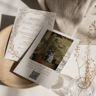Burnt Orange Terracotta Photo QR Code Wedding Invitation