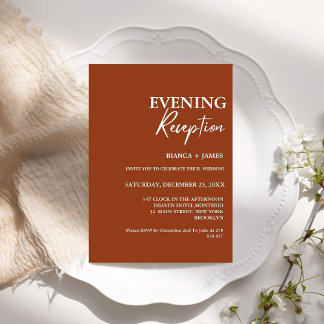 Burnt Orange Terracotta Rustic Wedding Reception  Invitation