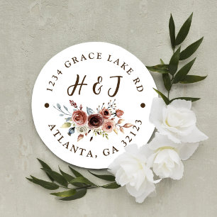 Burnt Orange Terracotta Wedding Return Address  Classic Round Sticker