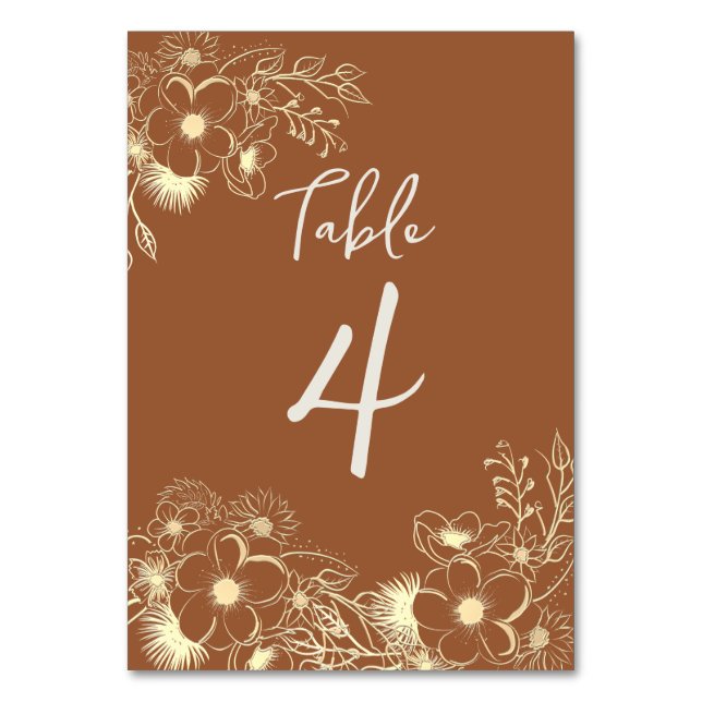 Burnt Orange Terracotta Wedding Table Number (Front)