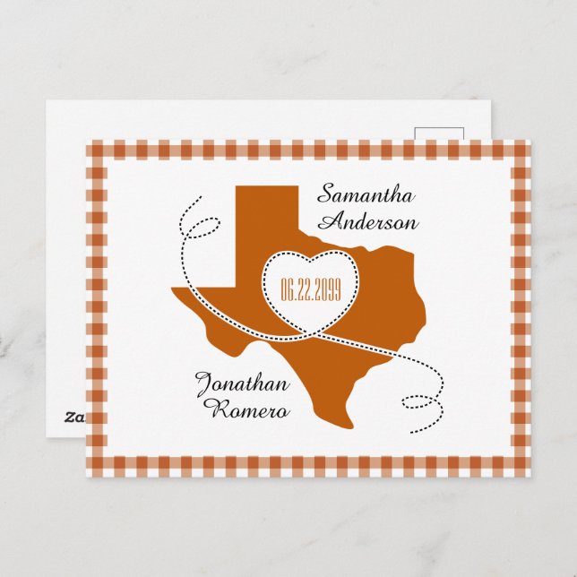 Burnt Orange Texas Curling Ribbon Save the Date Postcard (Front/Back)