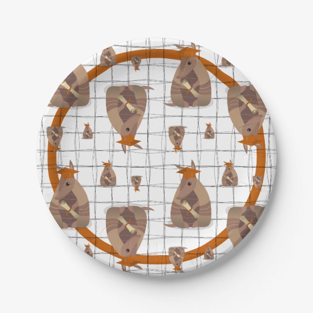 Burnt Orange Texas Graduate Armadillo Paper Plate (Front)