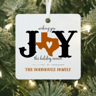 Burnt Orange Texas JOY Photo Holiday Metal Tree Decoration