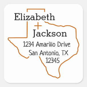 Burnt Orange Texas Outline Couple Address Label