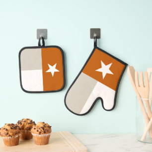 Burnt Orange Texas State Flag Oven Mitt & Pot Holder Set