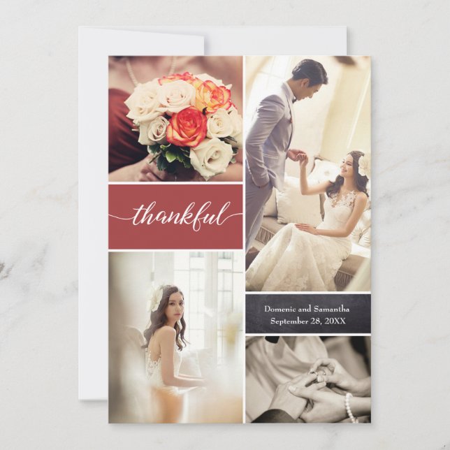 Burnt Orange Thankful Script Custom Photo Wedding  Thank You Card (Front)