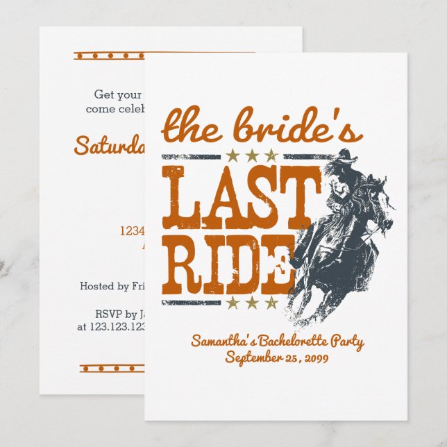 Burnt Orange The Bride's Last Ride Invitation (Front/Back)