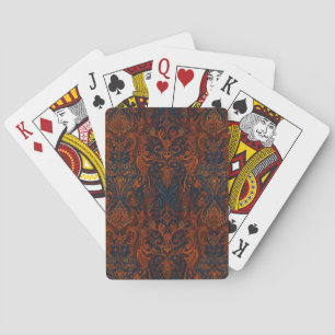Burnt Orange Touch of Royal Blue Damask Playing Cards