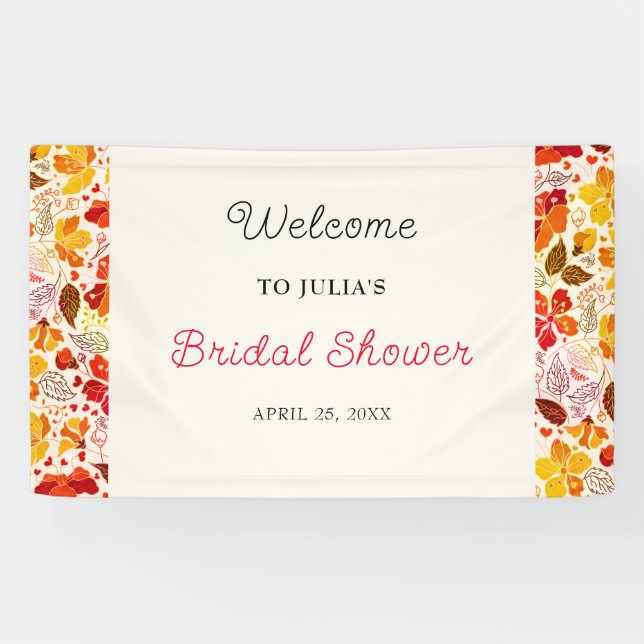 Burnt Orange Tropical Hibiscus Flora Bridal Shower Banner (Horizontal)