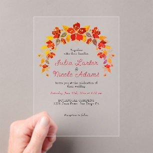Burnt Orange Tropical Hibiscus Florals Wedding Acrylic Invitations
