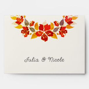 Burnt Orange Tropical Hibiscus Florals Wedding Envelope