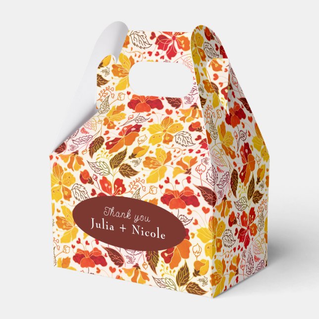 Burnt Orange Tropical Hibiscus Florals Wedding Favour Box (Front Side)