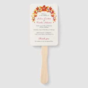 Burnt Orange Tropical Hibiscus Florals Wedding Hand Fan