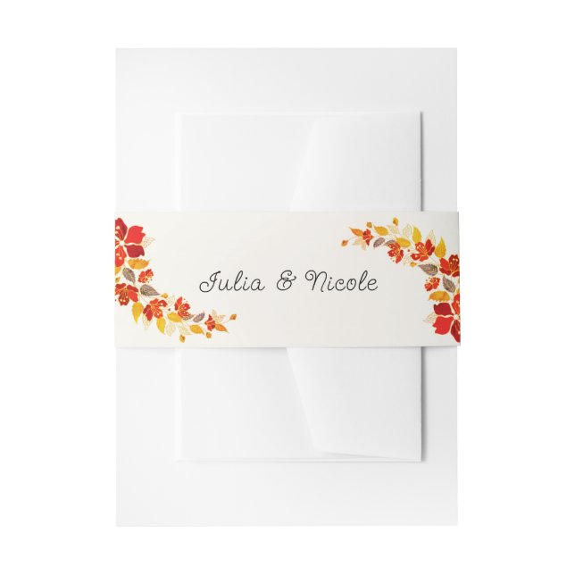Burnt Orange Tropical Hibiscus Florals Wedding Invitation Belly Band (Front Example)