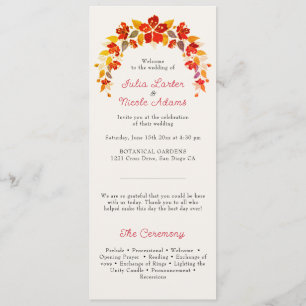 Burnt Orange Tropical Hibiscus Florals Wedding Programme