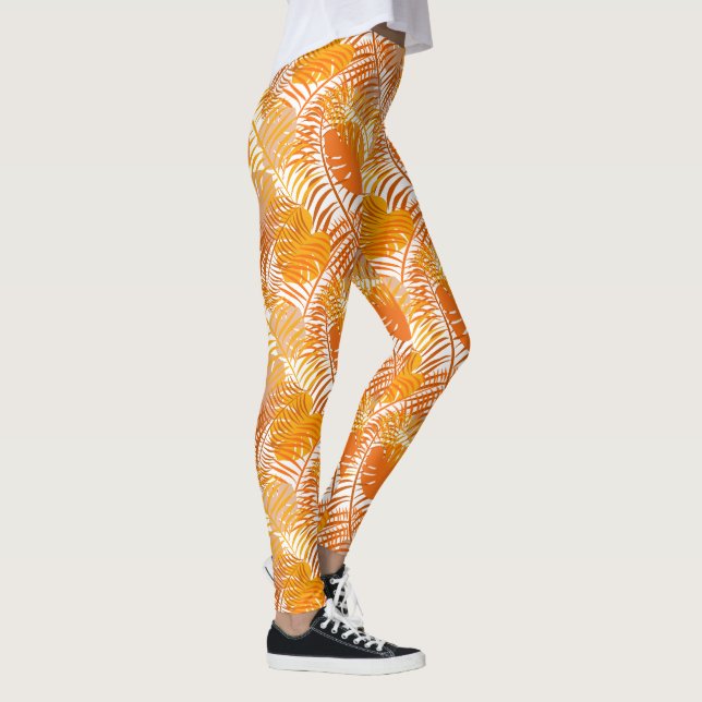 Burnt Orange Tropical Palm Leaf Patterned Leggings (Right)