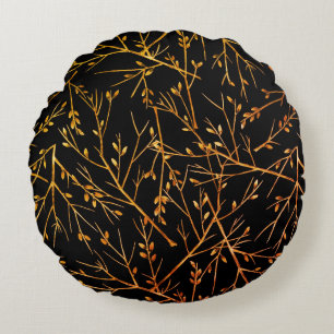 Burnt Orange Twigs on Black Round Cushion