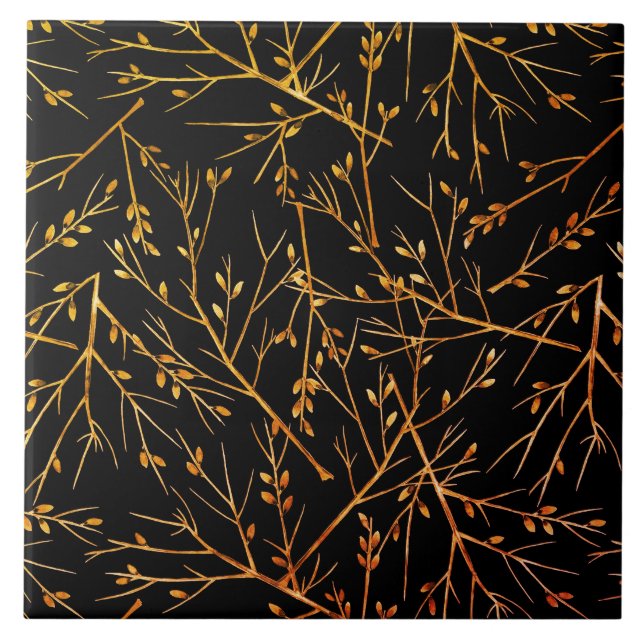 Burnt Orange Twigs on Black Tile (Front)