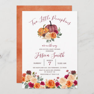 Burnt Orange Two Little Pumpkin Baby Shower Invitation