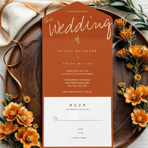 Burnt Orange Typography Minimalist Wedding All In One Invitation