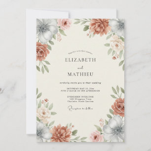 Burnt Orange Vintage Botanical Wedding Invitation