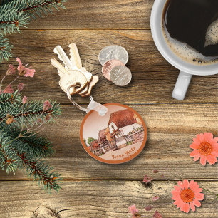 Burnt Orange Vintage Village of Hungary Key Ring