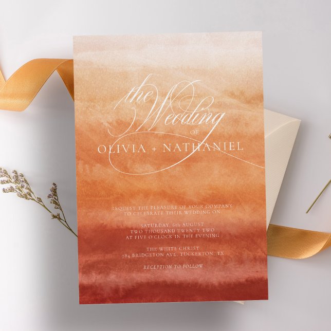 Burnt Orange Watercolor Abstract Bohemian Wedding Invitation (Creator Uploaded)