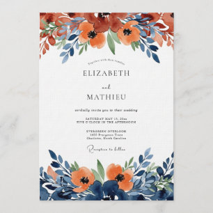 Burnt Orange Watercolor Bloom Wedding Invitation