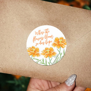 Burnt orange  watercolor cosmos blossom hope quote classic round sticker