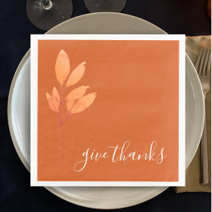 Burnt Orange Watercolor Give Thanks Thanksgiving Napkin