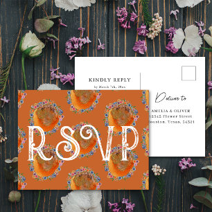 Burnt Orange Watercolor Wildflower Wedding RSVP Postcard