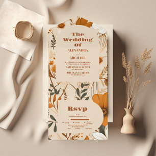 Burnt Orange Watercolor Wildflowers Wedding All In One Invitation