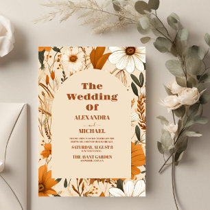 Burnt Orange Watercolor Wildflowers Wedding Invitation