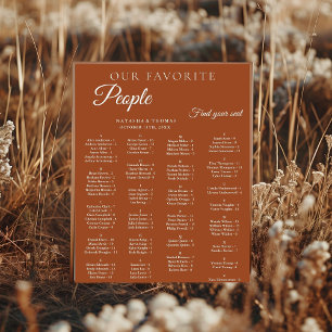 Burnt Orange Wedding Alphabetical Seating Chart