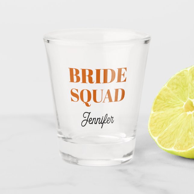 Burnt Orange Wedding Bride Squad Personalized Shot Glass (Front)