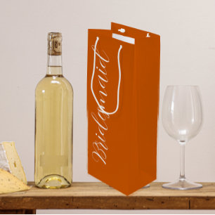 Burnt Orange Wedding Bridesmaid Stylised Script Wine Gift Bag