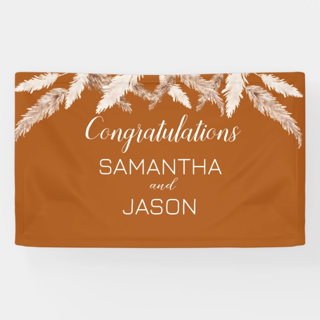 Burnt Orange Wedding Congratulation Banner (Horizontal)