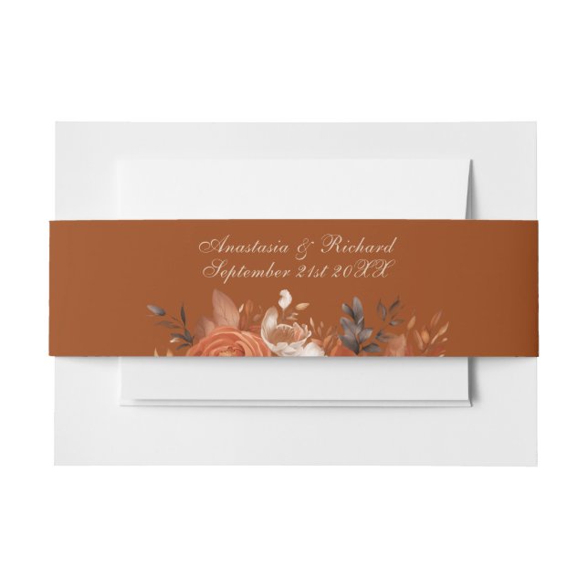 Burnt Orange Wedding Invitation Belly Band (Front Example)