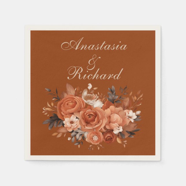 Burnt Orange Wedding Napkin (Front)