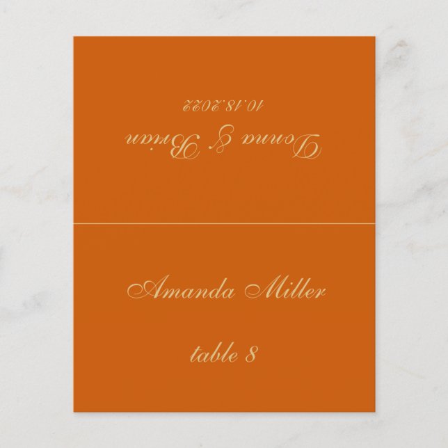 Burnt Orange Wedding Place Card Printed Guest Name (Front)