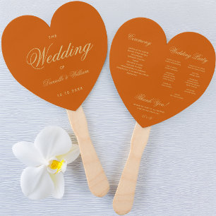 Burnt Orange Wedding Program Heart Elegant Script Hand Fan