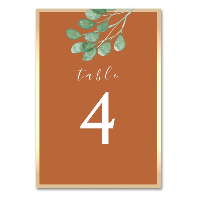 Burnt Orange Wedding Table Number (Front)