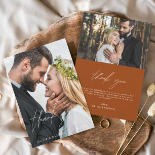 Burnt Orange Wedding Thank You 2 Photos  Card