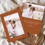 Burnt Orange Wedding Thank You Photo Minimalist<br><div class="desc">Burnt Orange Romantic Wedding Thank You Cards that have a photo on the front and back. The Thank you cards contain a modern hand lettered cursive script typography that are elegant,  simple and modern to use after you minimalist simple wedding day celebration.</div>